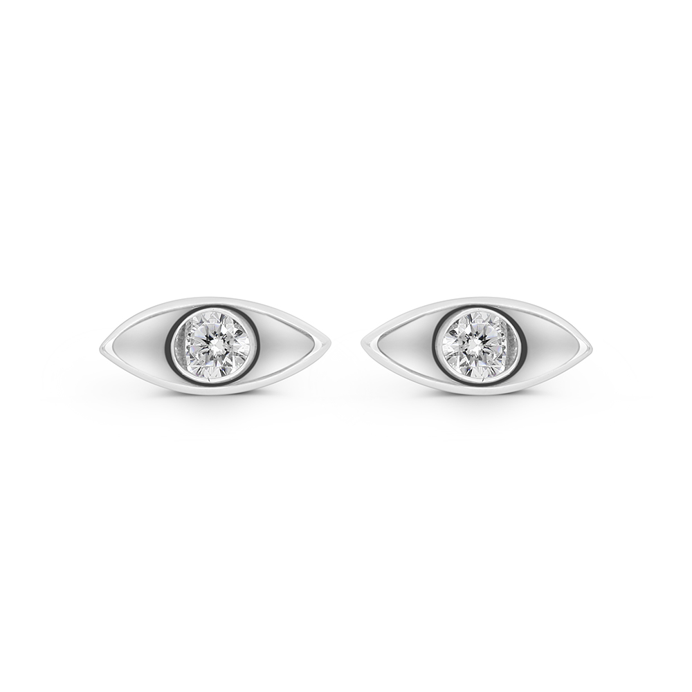 Sterling Silver 925 Earring Rhodium Plated Embedded With White CZ