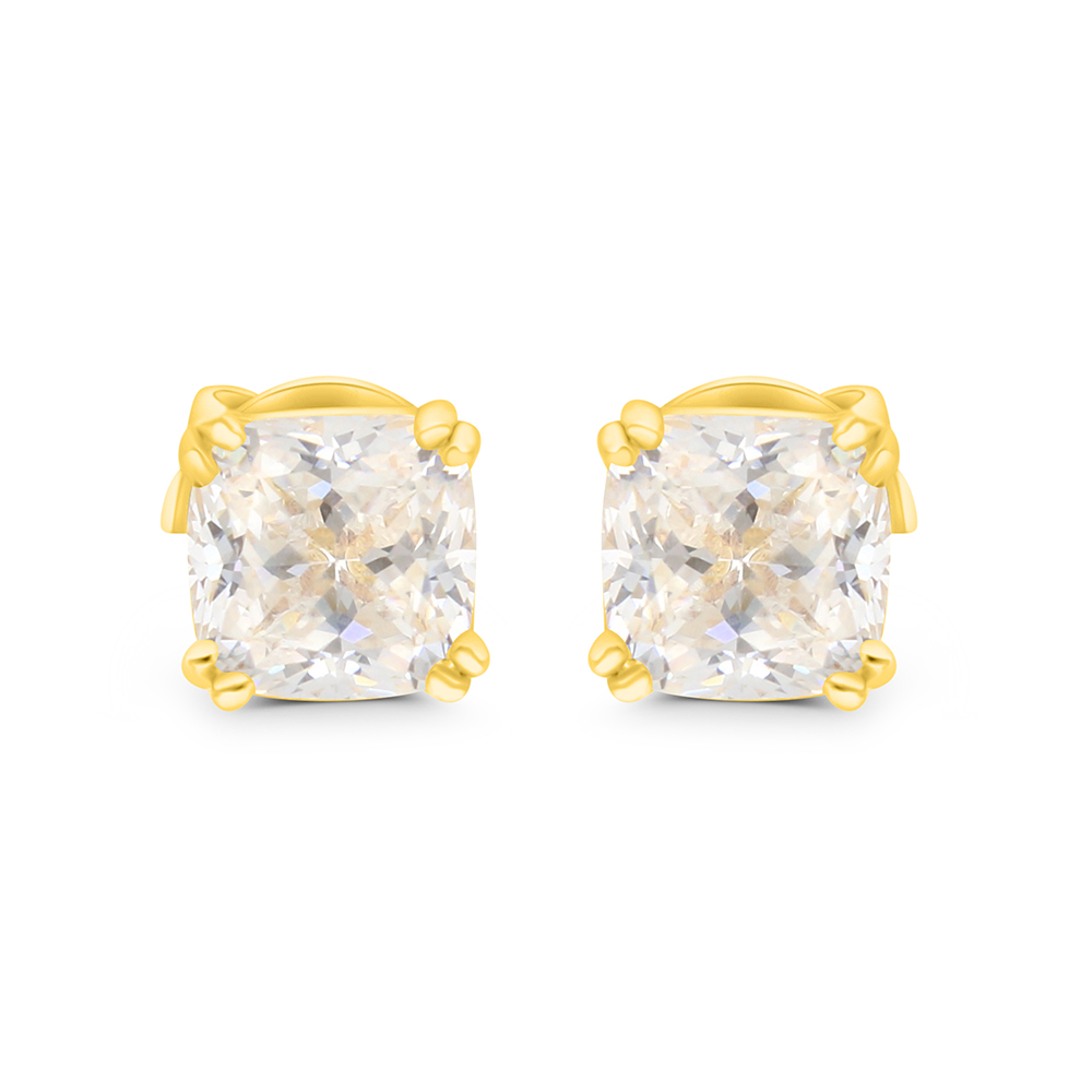 Sterling Silver 925 Earring Gold Plated Embedded With Yellow Zircon 