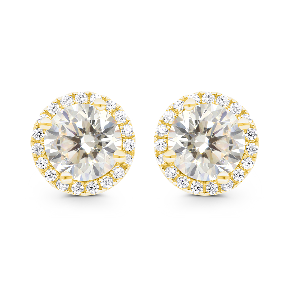 Sterling Silver 925 Earring Gold Plated Embedded With Yellow Zircon And White CZ