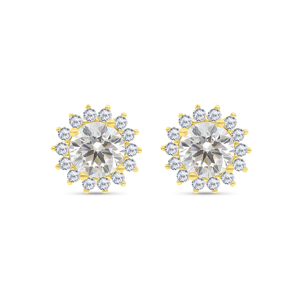 Sterling Silver 925 Earring Gold Plated Embedded With White CZ