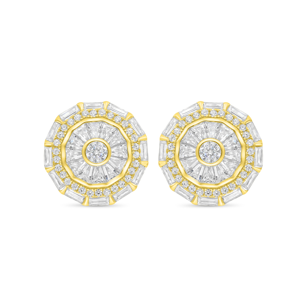 Sterling Silver 925 Earring Gold Plated Embedded With White CZ