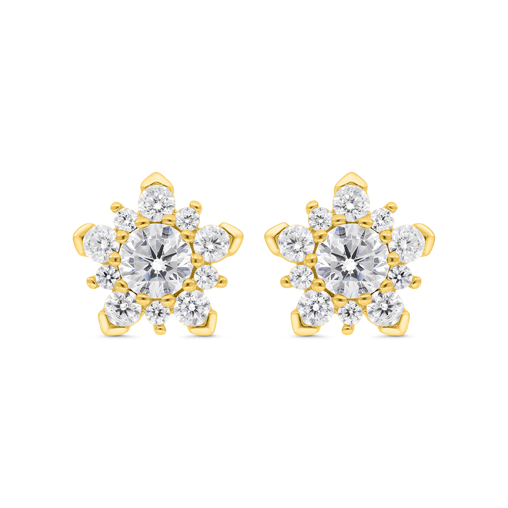 Sterling Silver 925 Earring Gold Plated Embedded With White CZ