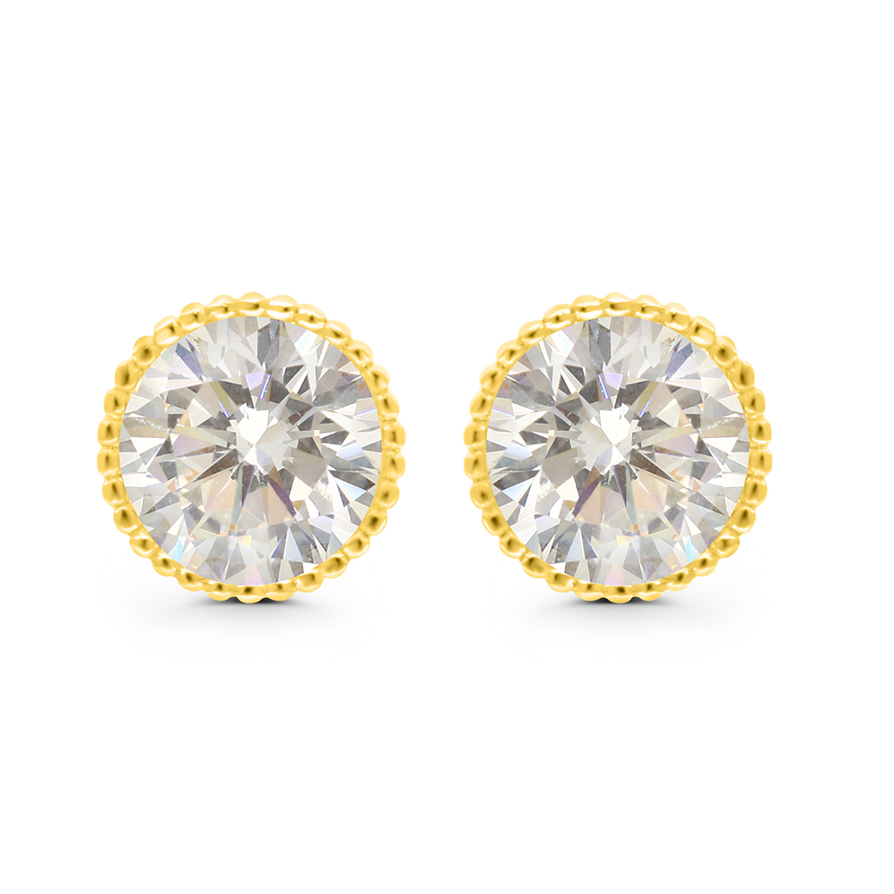 Sterling Silver 925 Earring Gold Plated Embedded With White CZ