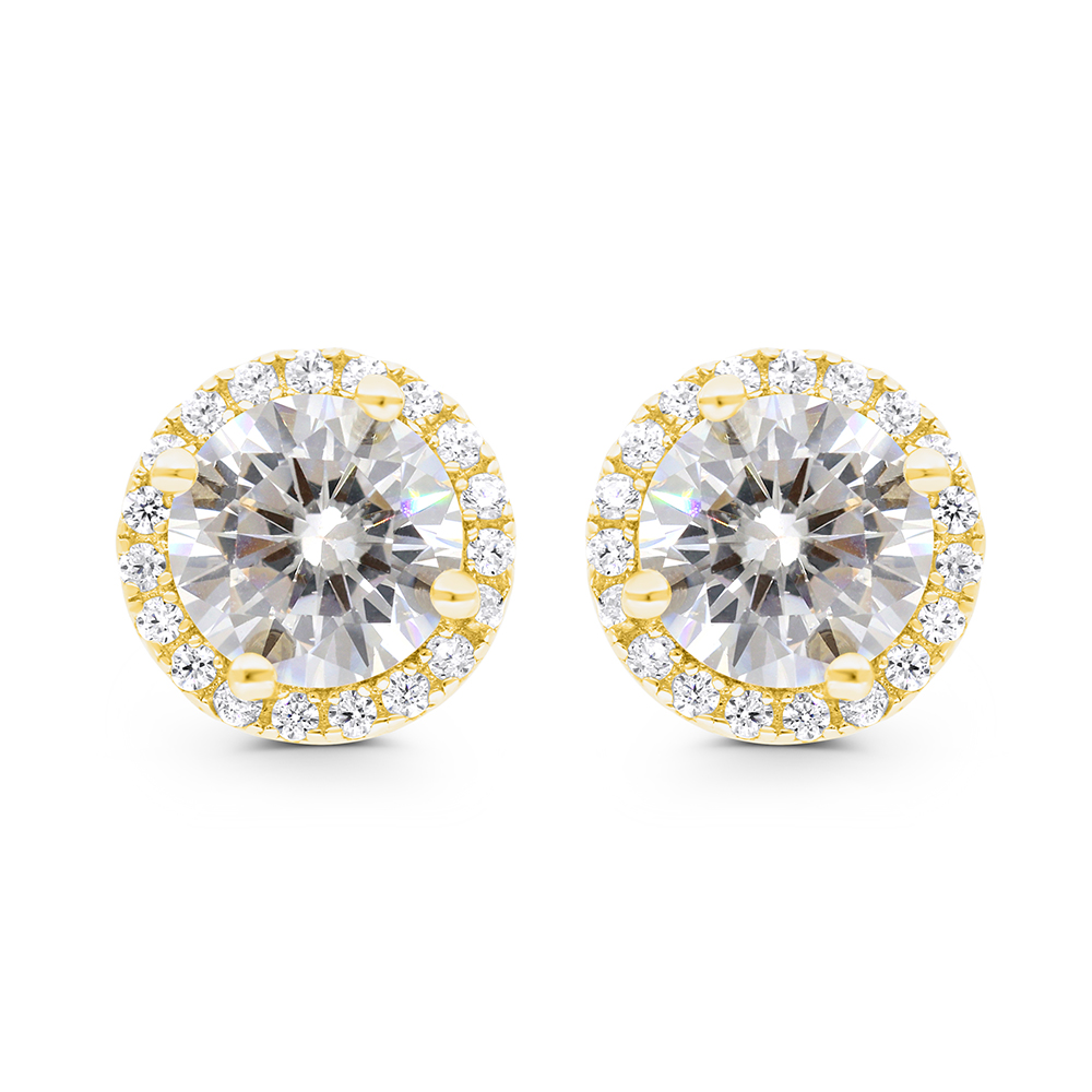 Sterling Silver 925 Earring Gold Plated Embedded With White CZ