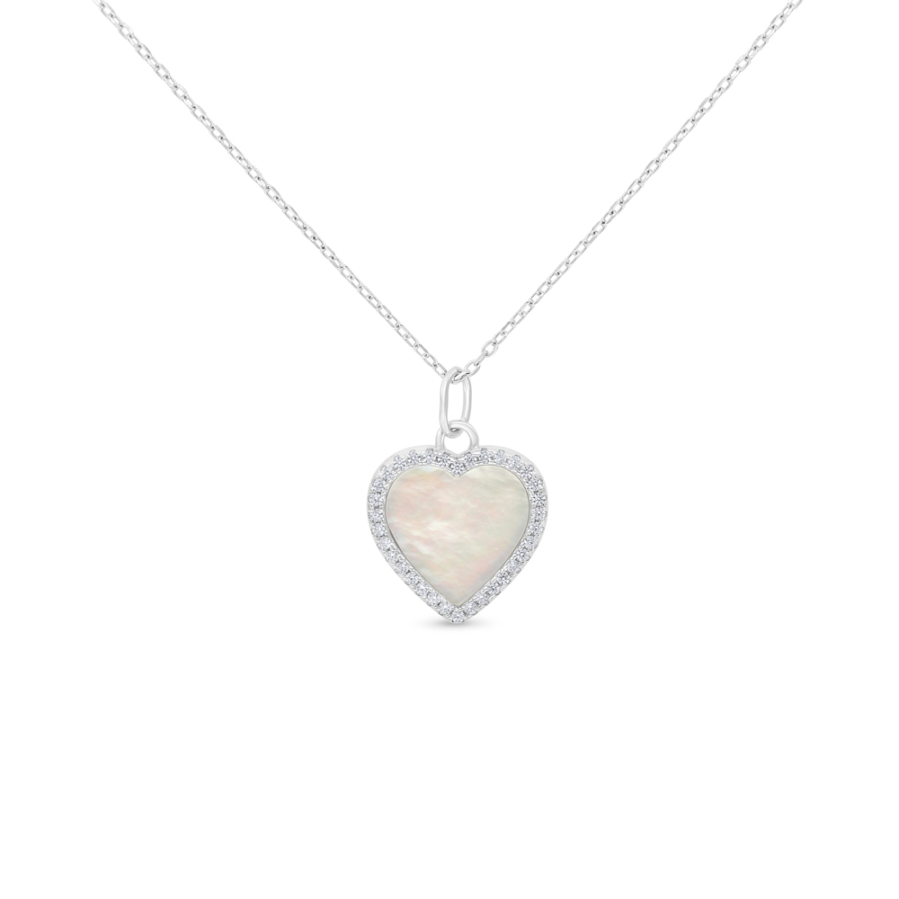 Sterling Silver 925 Necklace Rhodium Plated Embedded With White Shell And White CZ