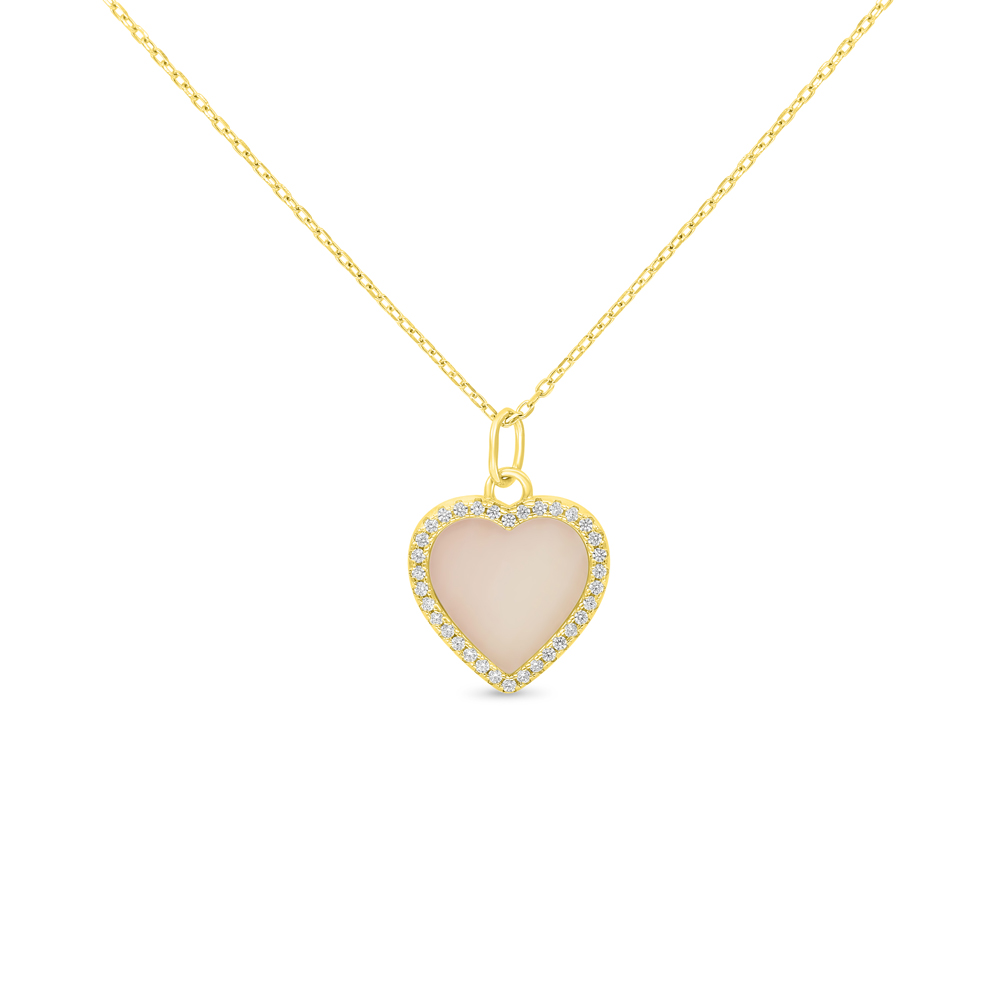 Sterling Silver 925 Necklace Gold Plated Embedded With Pink Shell And White Zircon