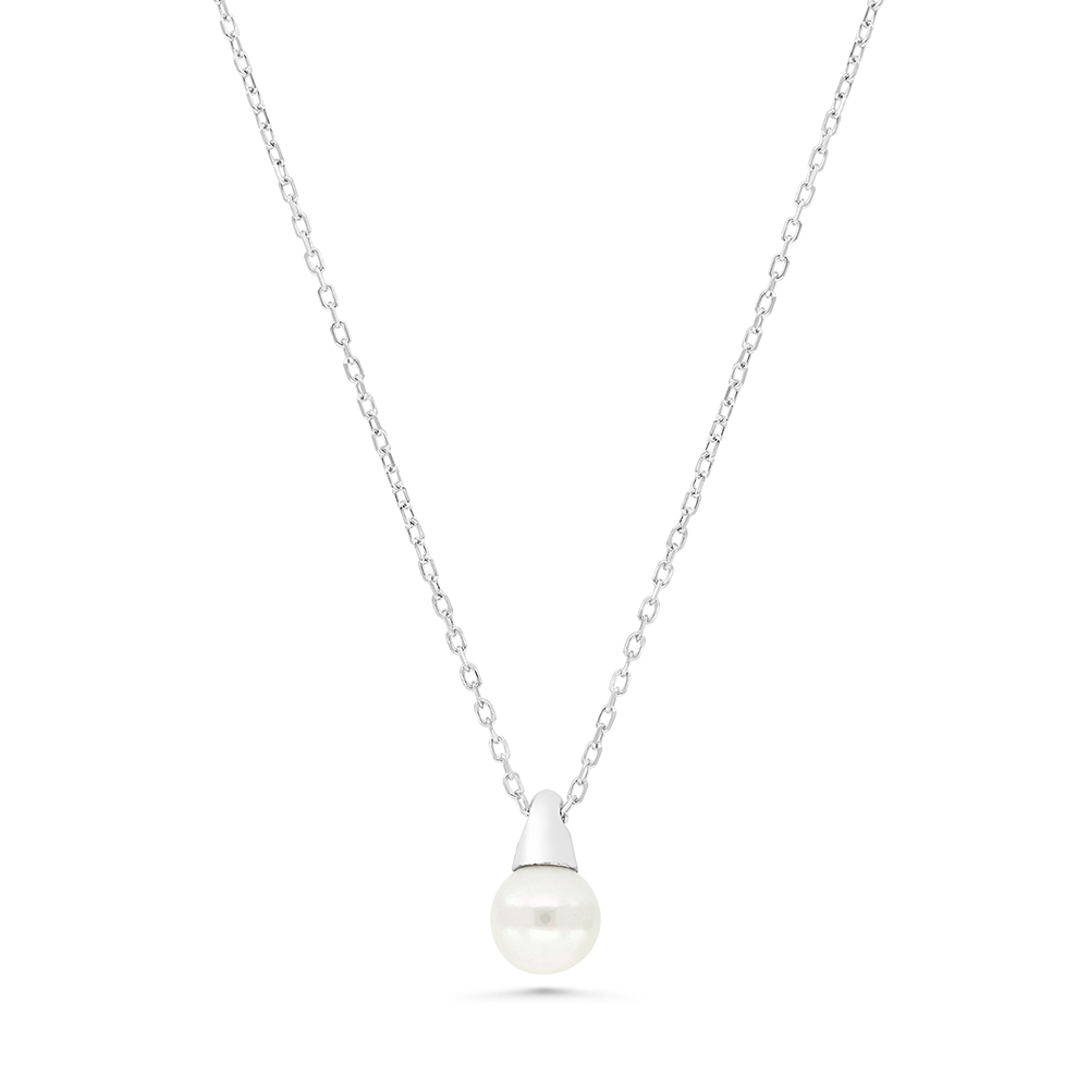 Sterling Silver 925 Necklace Rhodium Plated Embedded With white Shell 