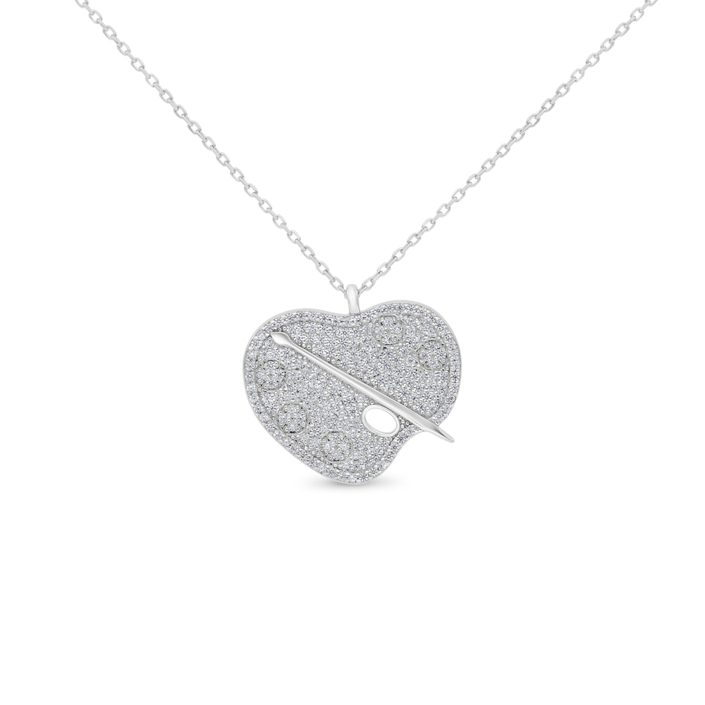 Sterling Silver 925 Necklace Rhodium Plated Embedded With White CZ