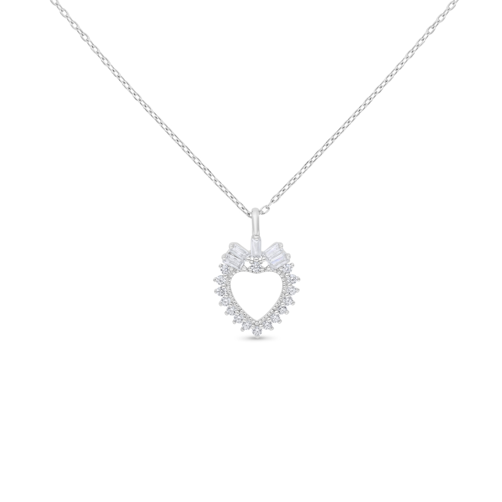 Sterling Silver 925 Necklace Rhodium Plated Embedded With White CZ