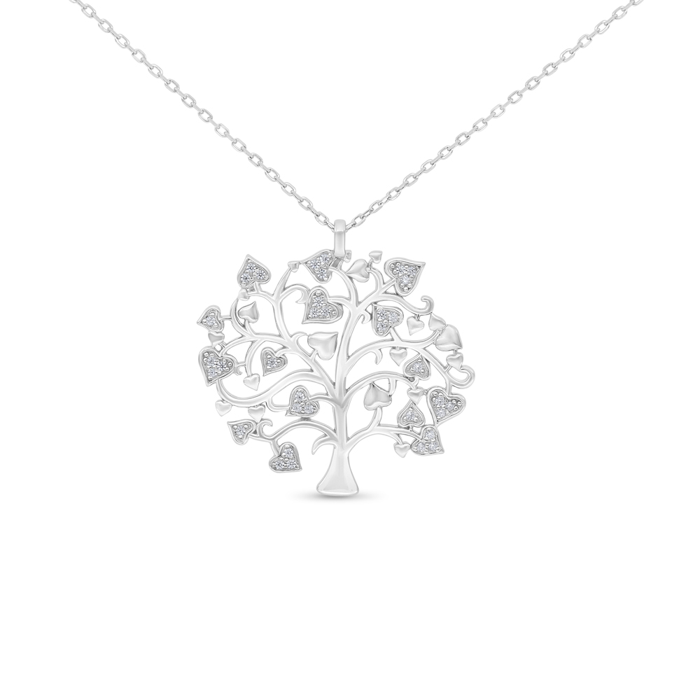 Sterling Silver 925 Necklace Rhodium Plated Embedded With White CZ