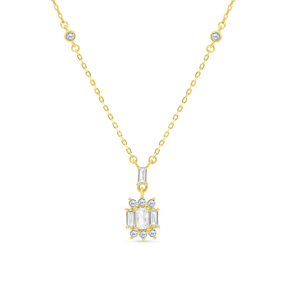 Sterling Silver 925 Necklace Gold Plated Embedded With White Zircon