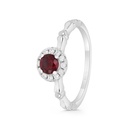 Sterling Silver 925 Ring Rhodium Plated Embedded With Ruby Corundum And White CZ