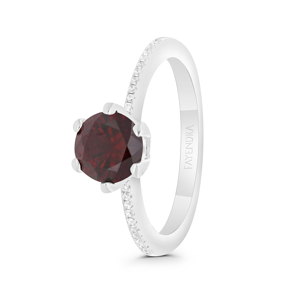 Sterling Silver 925 Ring Rhodium Plated Embedded With Ruby Corundum And White CZ