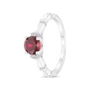 Sterling Silver 925 Ring Rhodium Plated Embedded With Ruby Corundum And White CZ