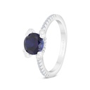 Sterling Silver 925 Ring Rhodium Plated Embedded With Sapphire Corundum And White CZ