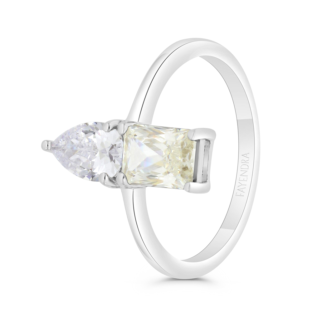 Sterling Silver 925 Ring Rhodium Plated Embedded With Yellow Zircon And White CZ