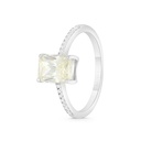 Sterling Silver 925 Ring Rhodium Plated Embedded With Yellow Zircon And White CZ