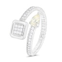 Sterling Silver 925 Ring Rhodium Plated Embedded With Yellow Zircon And White CZ