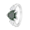 Sterling Silver 925 Ring Rhodium Plated Embedded With Emerald Zircon And White CZ