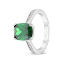 Sterling Silver 925 Ring Rhodium Plated Embedded With Emerald Zircon And White CZ