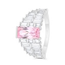 Sterling Silver 925 Ring Rhodium Plated Embedded With Pink Zircon And White CZ