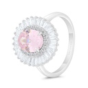 Sterling Silver 925 Ring Rhodium Plated Embedded With Pink Zircon And White CZ