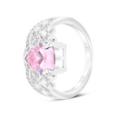 Sterling Silver 925 Ring Rhodium Plated Embedded With Pink Zircon And White CZ