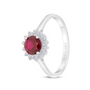 Sterling Silver 925 Ring Rhodium Plated Embedded With Ruby Corundum And White CZ