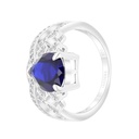 Sterling Silver 925 Ring Rhodium Plated Embedded With Sapphire Corundum And White CZ