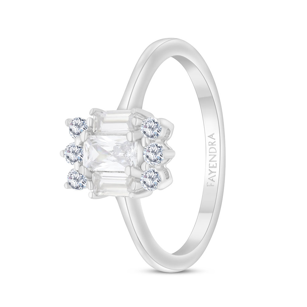 Sterling Silver 925 Ring Rhodium Plated Embedded With White CZ