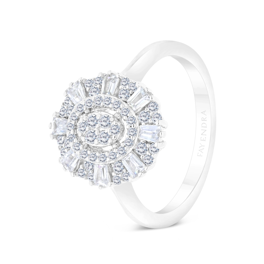 Sterling Silver 925 Ring Rhodium Plated Embedded With White CZ