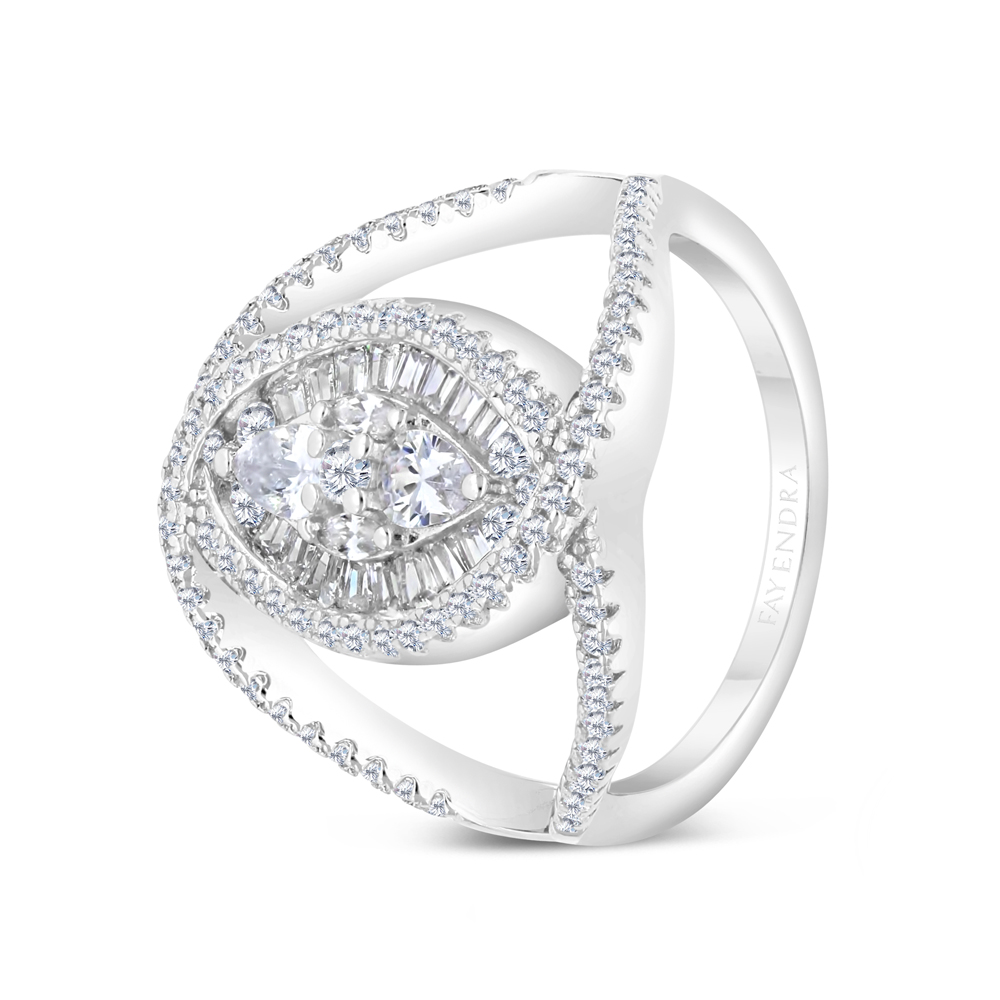 Sterling Silver 925 Ring Rhodium Plated Embedded With White CZ