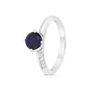 Sterling Silver 925 Ring Rhodium Plated Embedded With Sapphire Corundum And White CZ