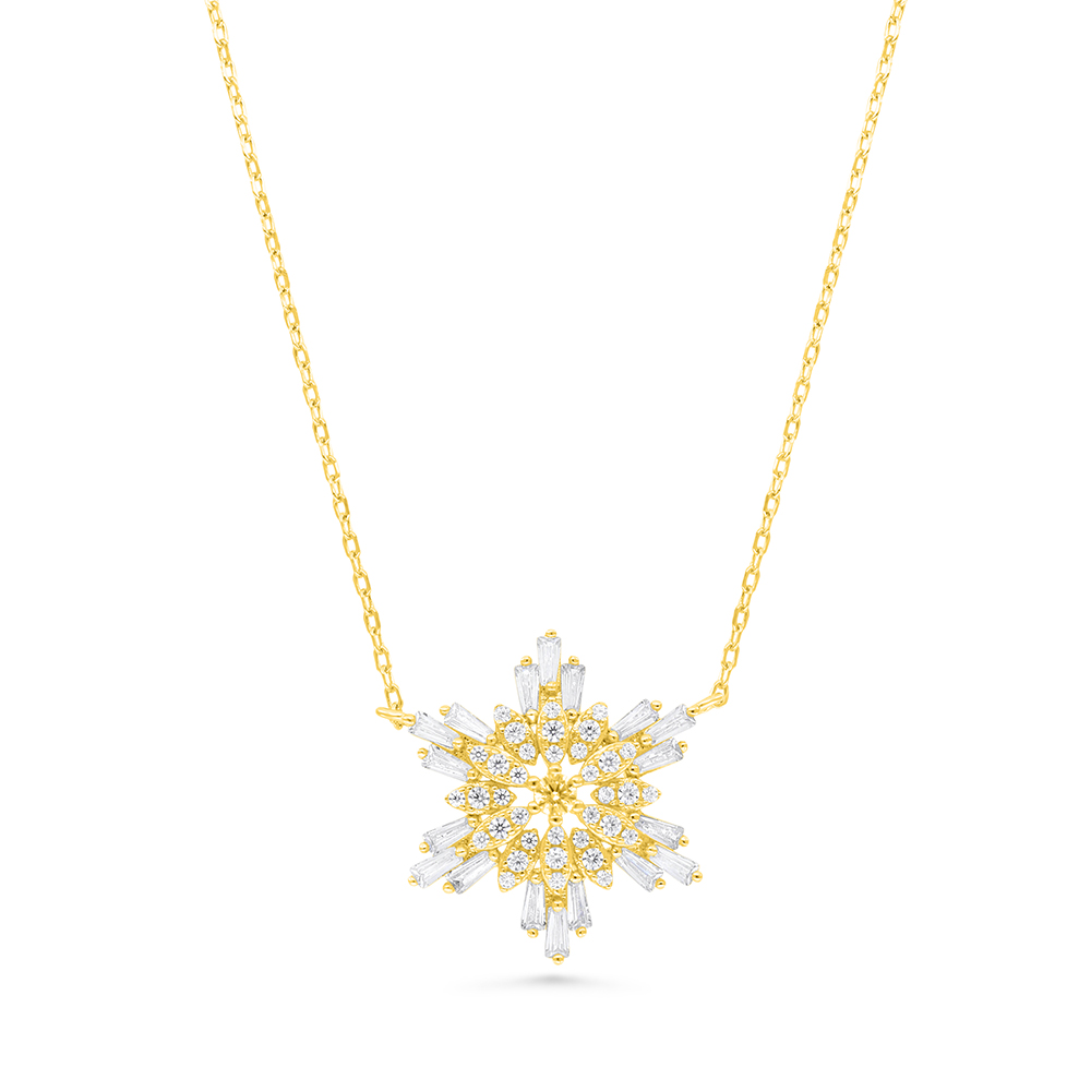 Sterling Silver 925 Necklace Gold Plated Embedded With White CZ