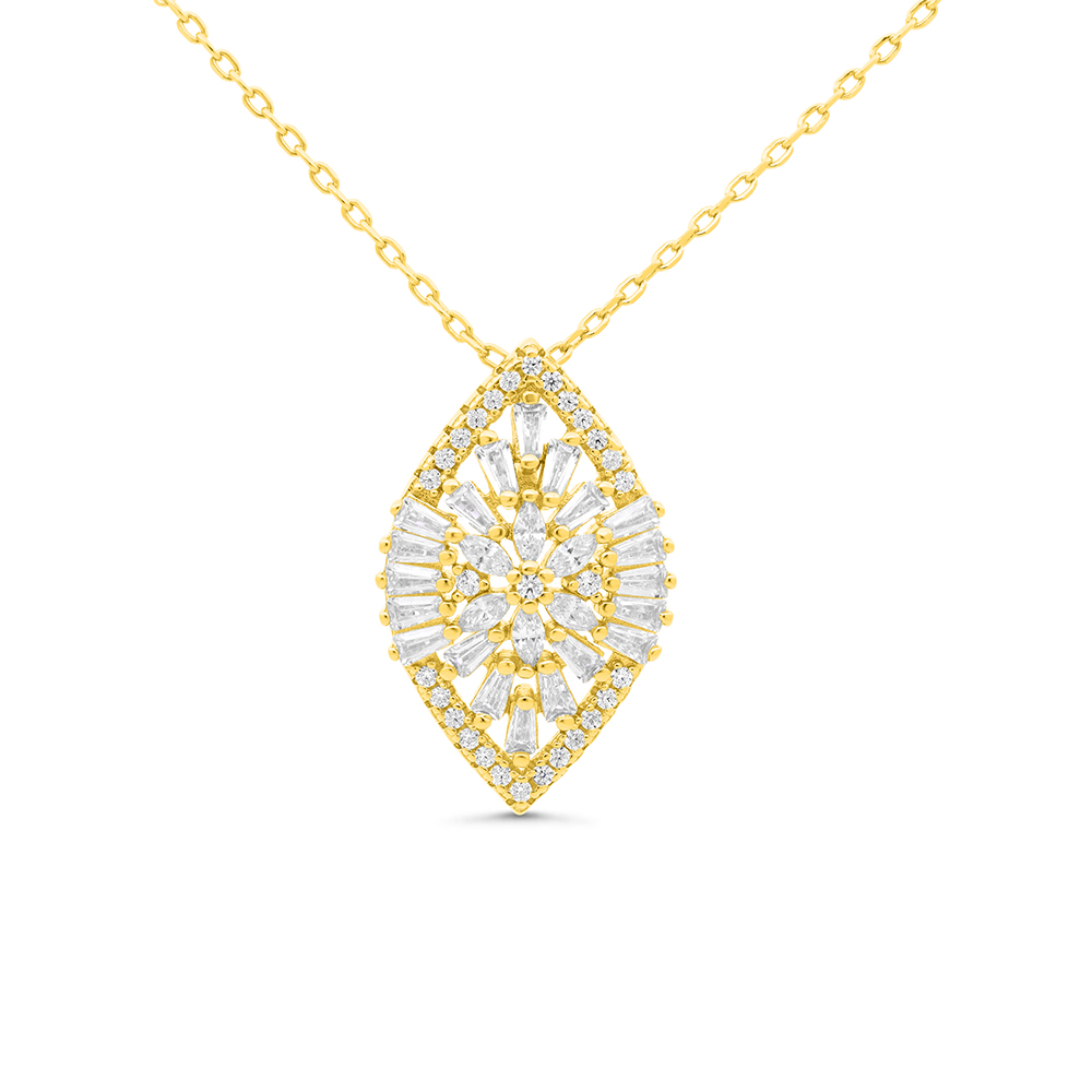 Sterling Silver 925 Necklace Gold Plated Embedded With White CZ