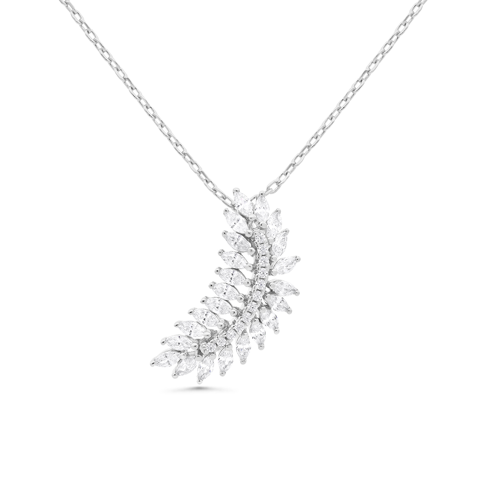 Sterling Silver 925 Necklace Rhodium Plated Embedded With White CZ