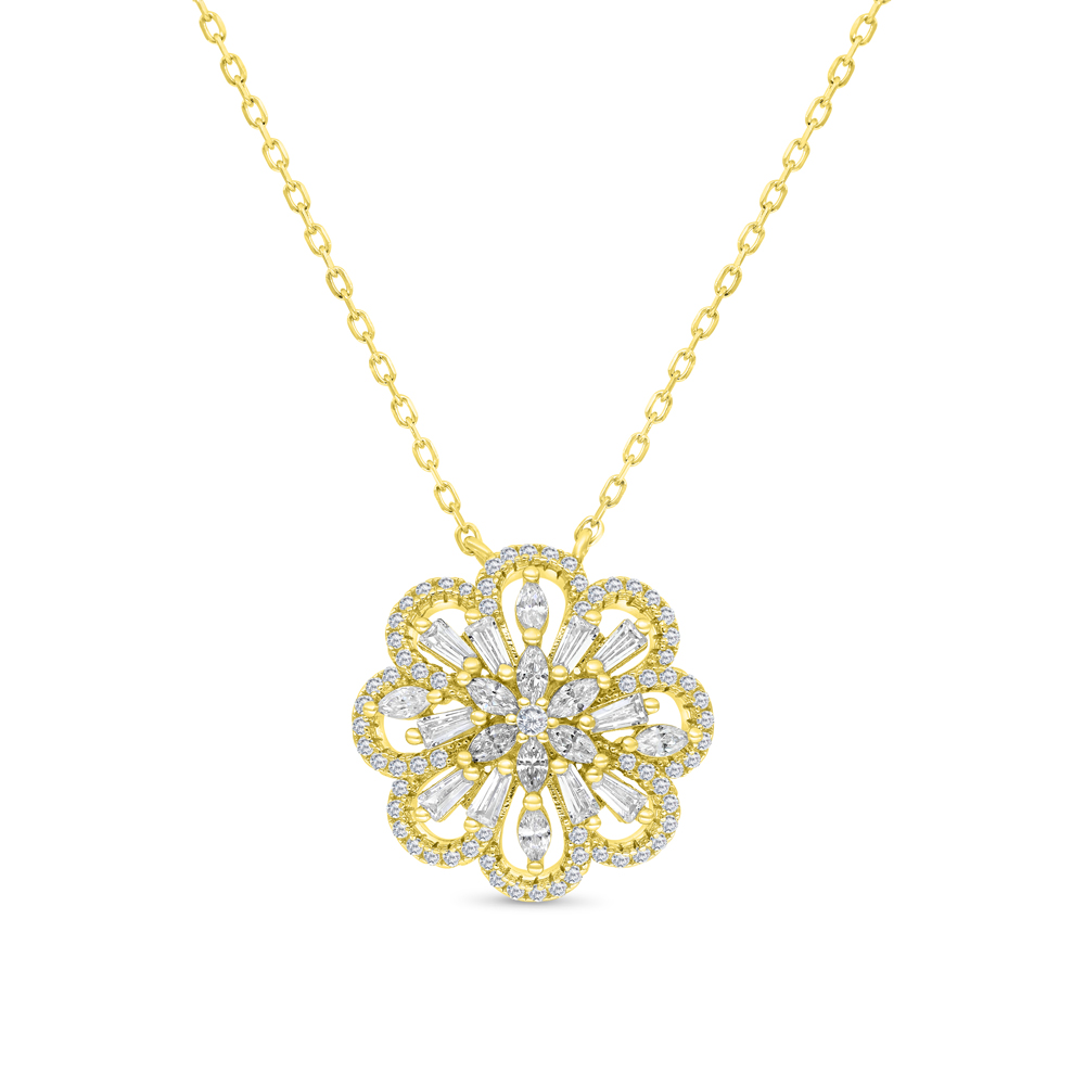 Sterling Silver 925 Necklace Gold Plated Embedded With White CZ