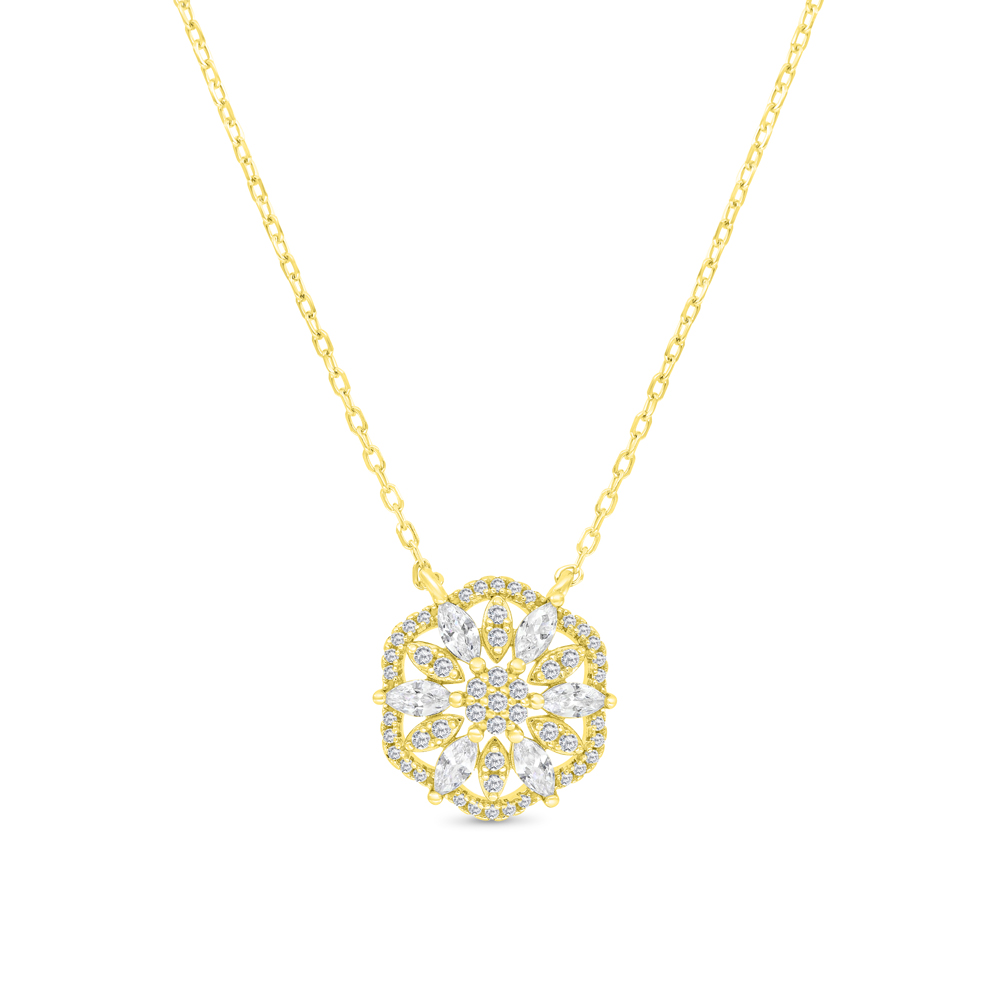 Sterling Silver 925 Necklace Gold Plated Embedded With White CZ