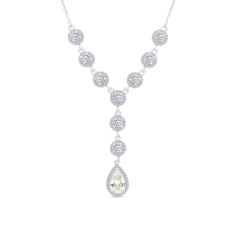 Sterling Silver 925 Necklace Rhodium Plated Embedded With Yellow Zircon And White CZ