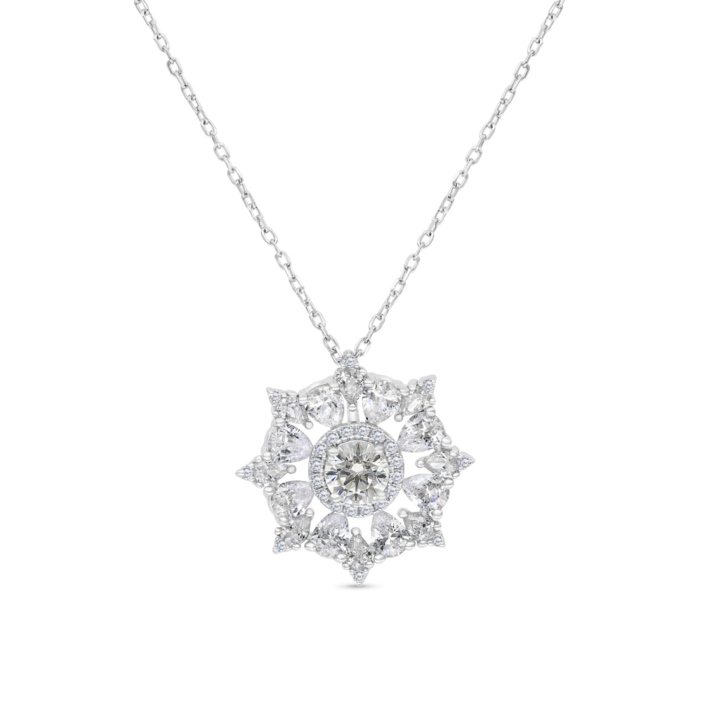 Sterling Silver 925 Necklace Rhodium Plated Embedded With Yellow Zircon And White CZ