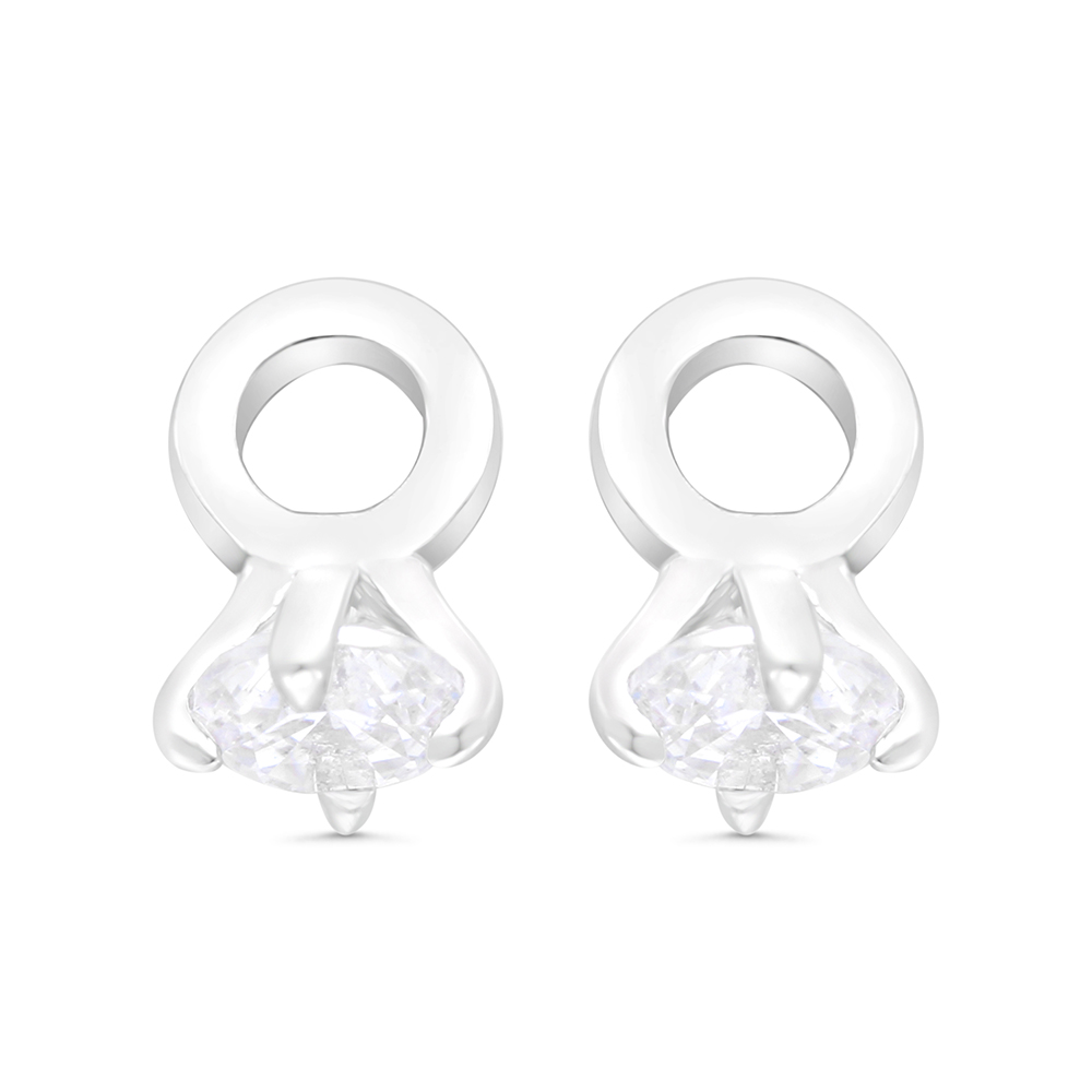 Sterling Silver 925 Earring Rhodium Plated Embedded With White CZ