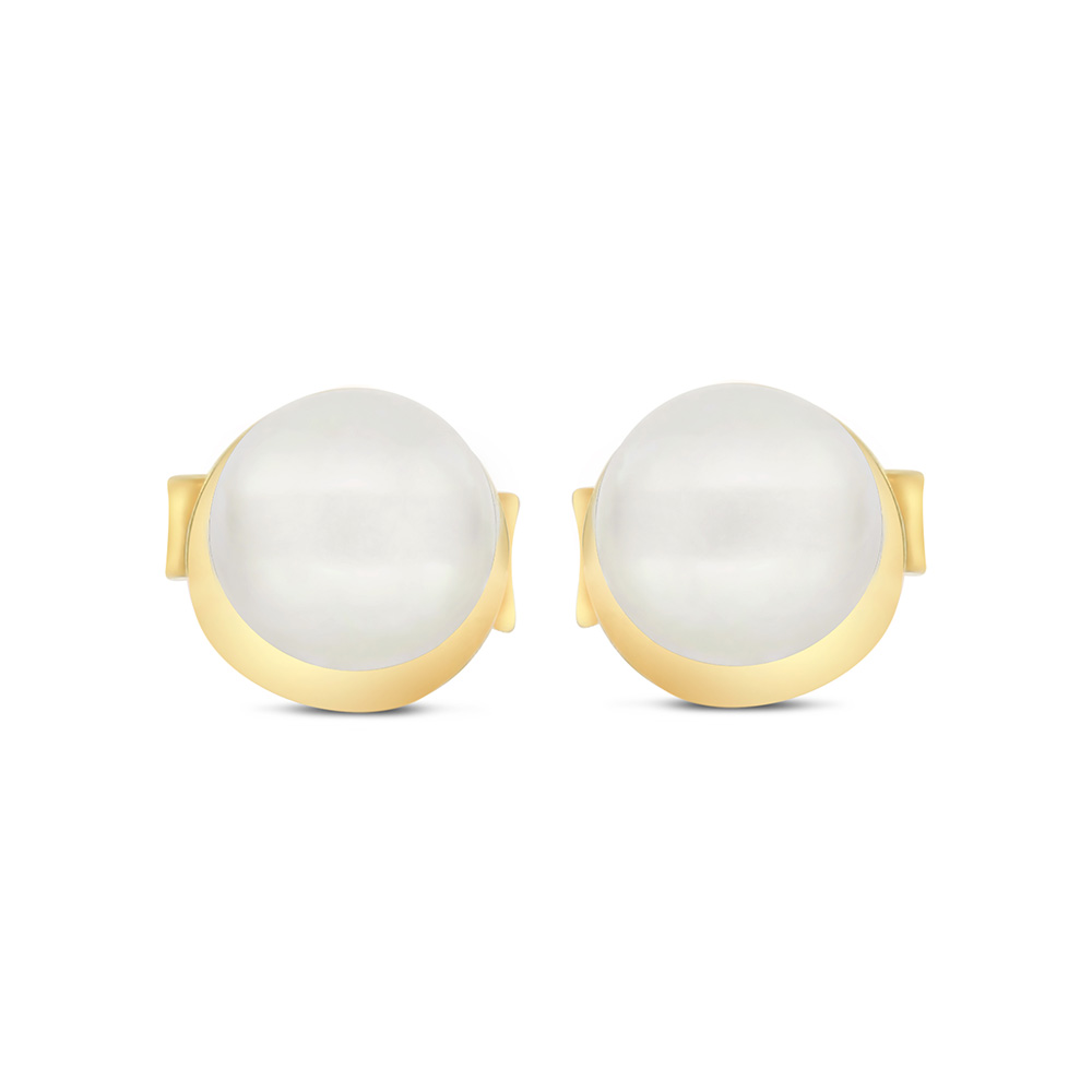 Sterling Silver 925 Earring Gold Plated Embedded With White Shell Pearl 