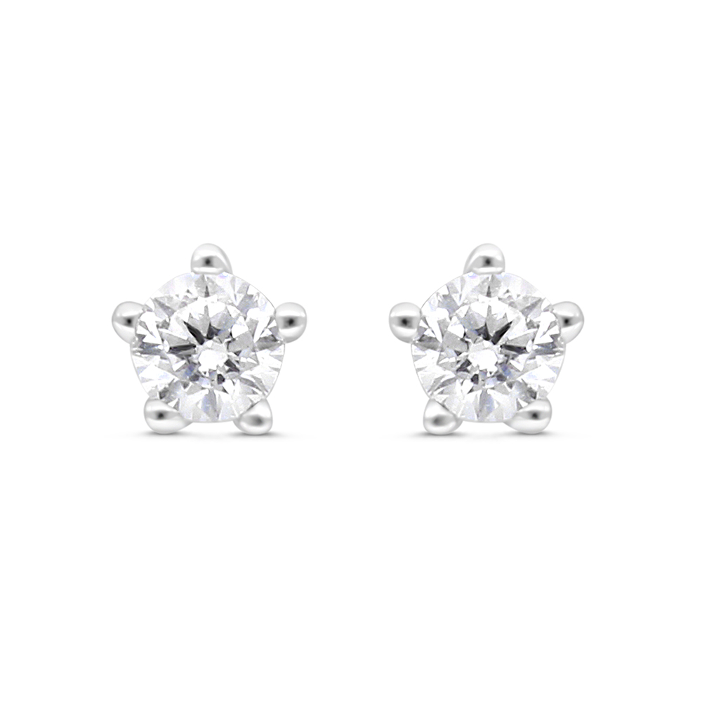 Sterling Silver 925 Earring Rhodium Plated Embedded With White CZ