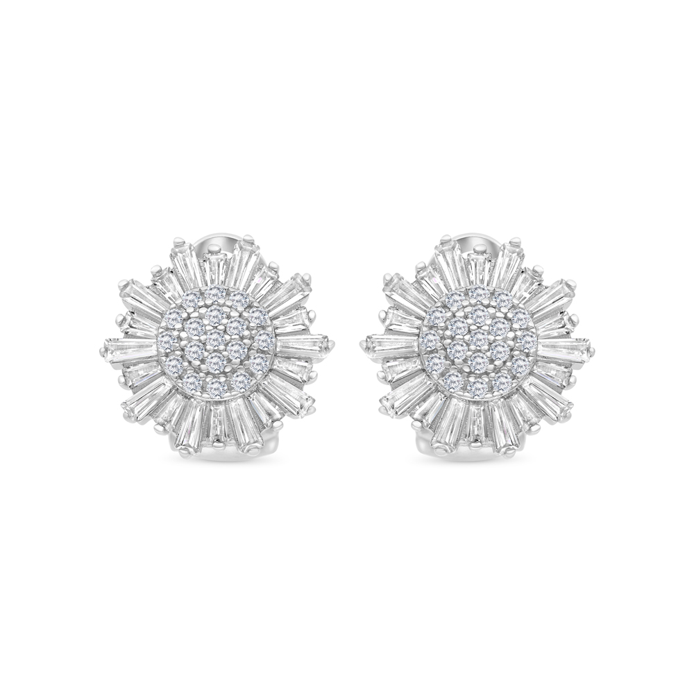 Sterling Silver 925 Earring Rhodium Plated Embedded With White CZ