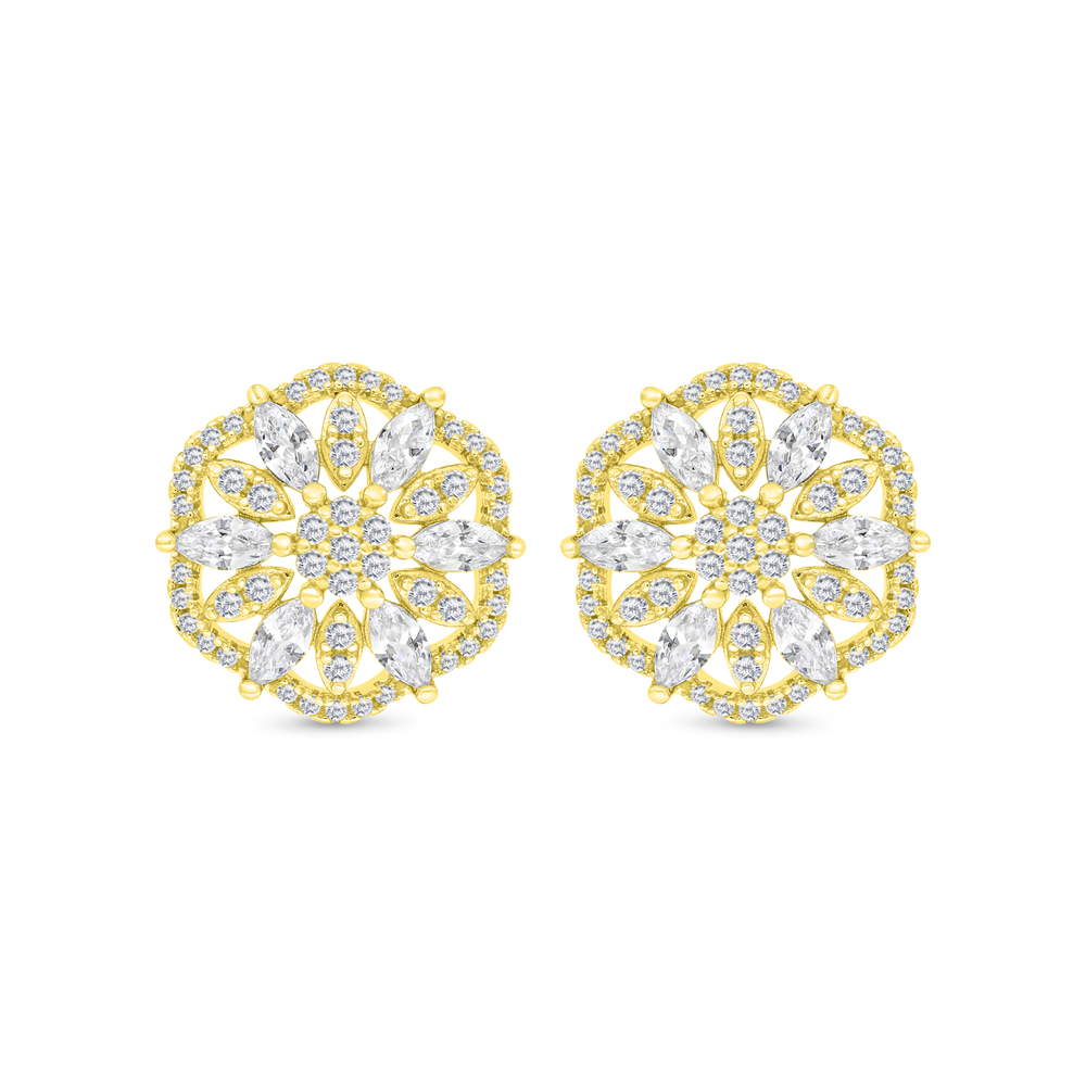 Sterling Silver 925 Earring Gold Plated Embedded With White CZ