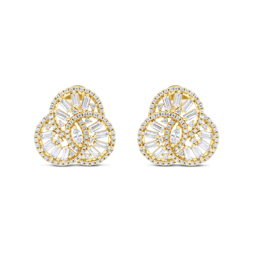 Sterling Silver 925 Earring Gold Plated Embedded With White CZ