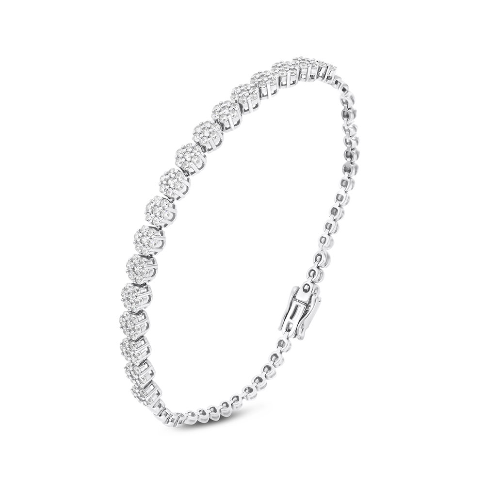 Sterling Silver 925 Bracelet Rhodium Plated Embedded With White CZ