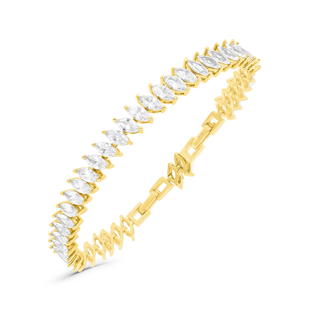 Sterling Silver 925 Bracelet Gold Plated Embedded With White CZ