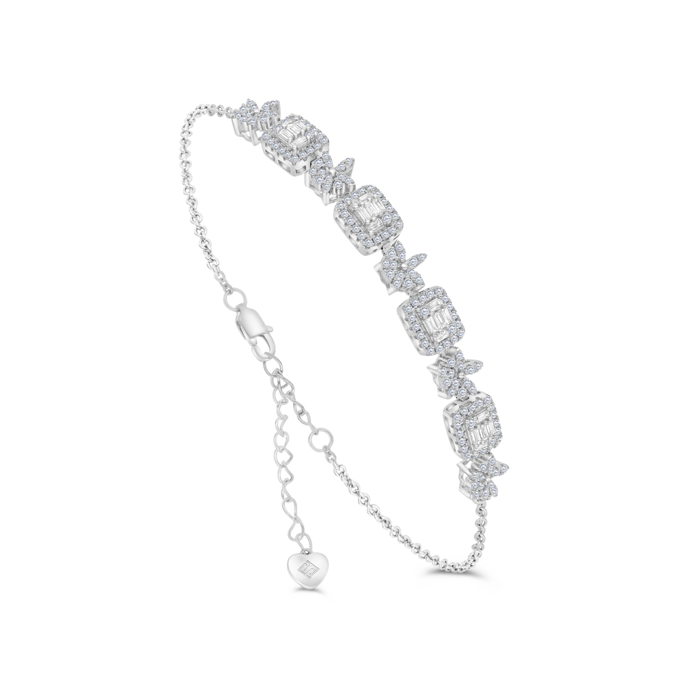 Sterling Silver 925 Bracelet Rhodium Plated Embedded With White CZ