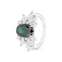 Sterling Silver 925 Ring Rhodium Plated Embedded With Emerald Zircon And White CZ